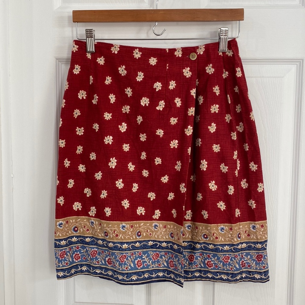 Vintage Red Boho Cotton Patterned Wrap Skirt